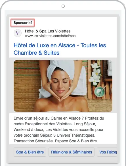 Annonce Google Ads sur mobile - exemple de resultat sponsorise