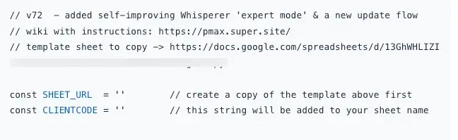 En-tete du script PMax Insights pour Google Ads - configuration initiale